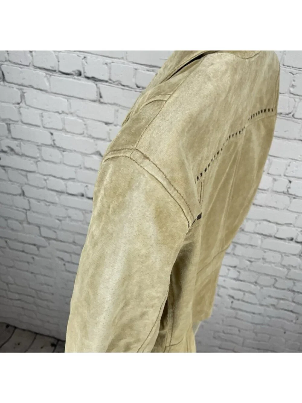 Colebrook Tan Genuine Suede Double Breasted Lined Collared Jacket Size Small S